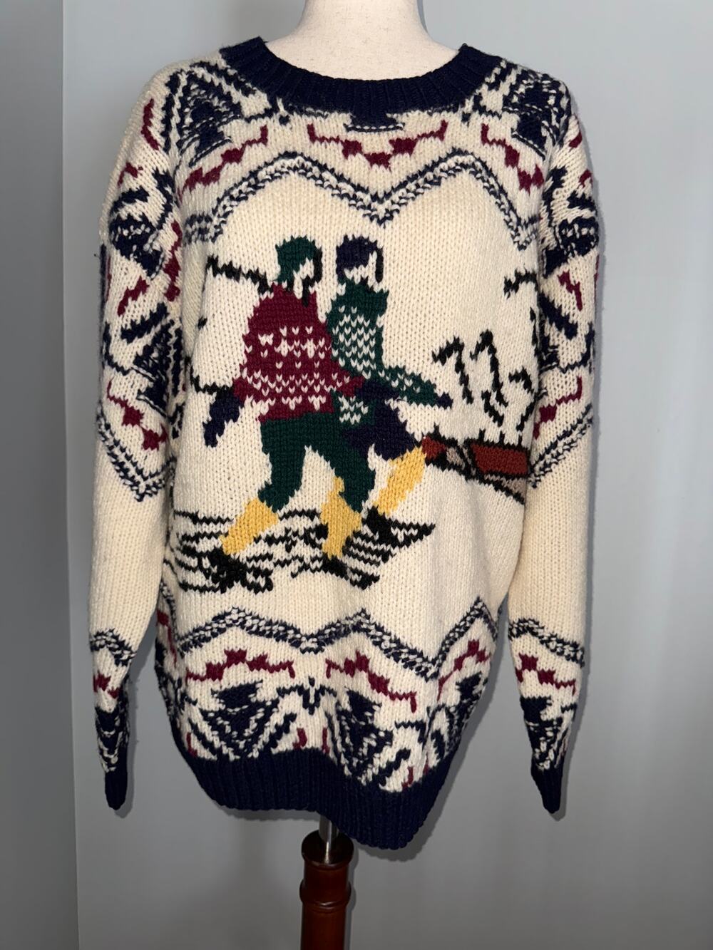 Vintage COLLECTIF Shetland Wool Hand Knit Skiing Sweater - size M